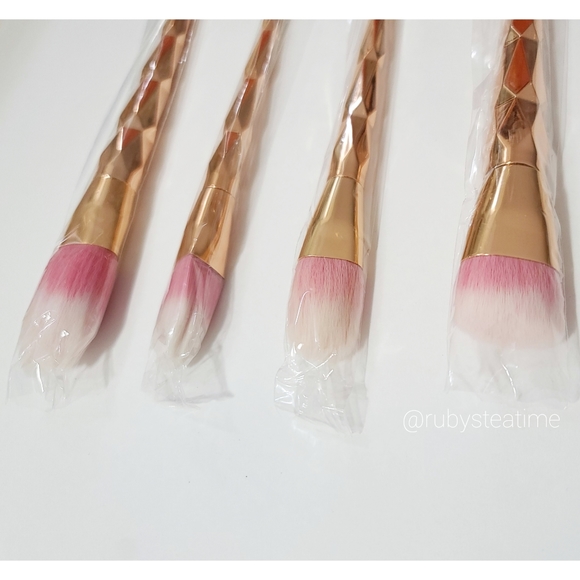 🦄 Unicorn Makeup Brush Set, Rosegold Handles, Pink & White, New in Orig Wrapper - Picture 4 of 5